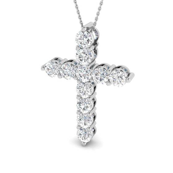 5.28ct SI2/G Round cut Diamond Cross Pendant in 18k White Gold