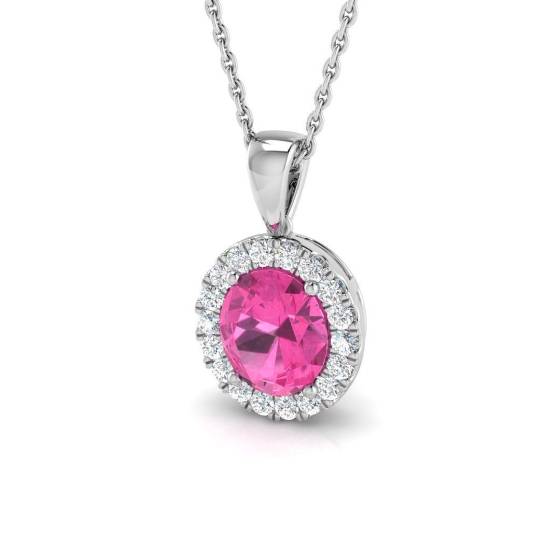 1.61ct SI2/G Oval cut Pink Sapphire Gemstone Pendant in 18k White Gold