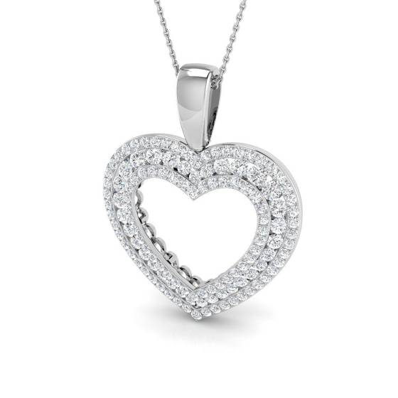 2.96ct SI2/G Round cut Diamond Heart Pendant in 9k White Gold