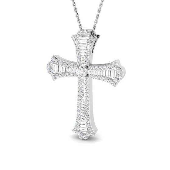 0.88ct SI2/G Round cut Diamond Cross Pendant in 9k White Gold