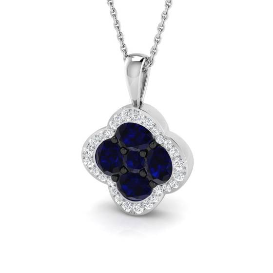 2.17ct SI2/G Round cut Clover Gemstone Pendant in 18k White Gold