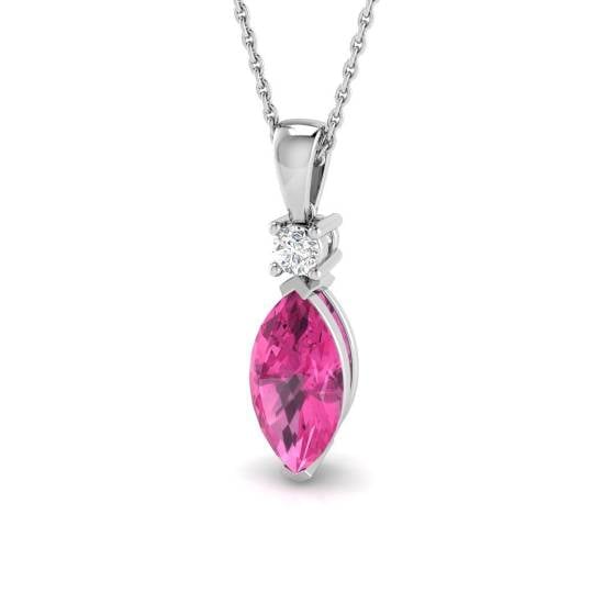 2.82ct SI2/G Marquise cut Pink Sapphire Gemstone Pendant in 18k White Gold