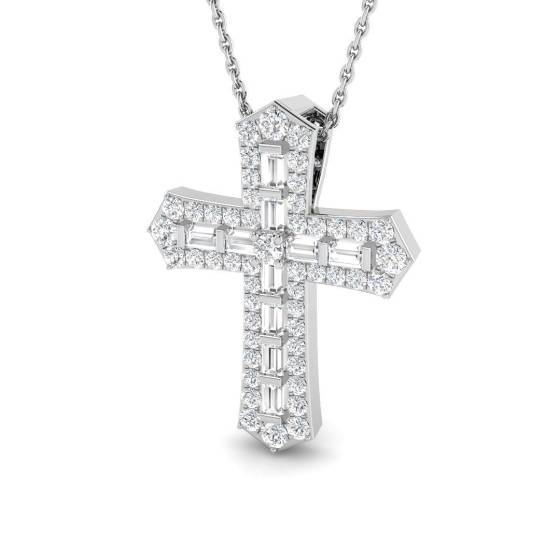 0.87ct SI2/G Round cut Diamond Cross Pendant in 18k White Gold