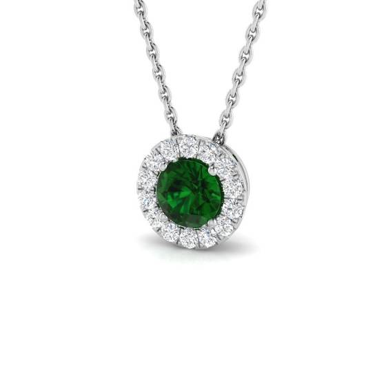 0.59ct SI2/G Round cut Emerald Gemstone Pendant in 18k White Gold