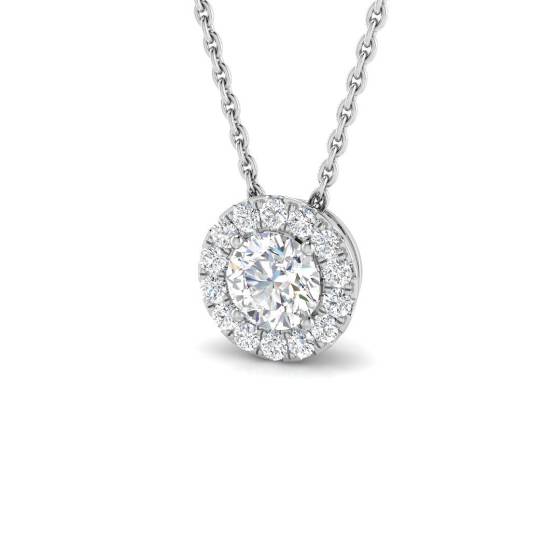 0.64ct SI2/G Round cut Diamond Halo Pendant in 18k White Gold