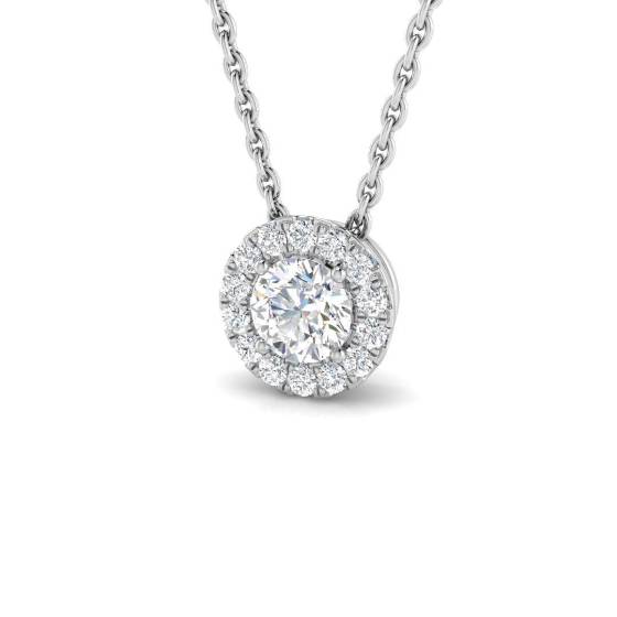 0.30ct SI2/G Round cut Diamond Halo Pendant in 18k White Gold