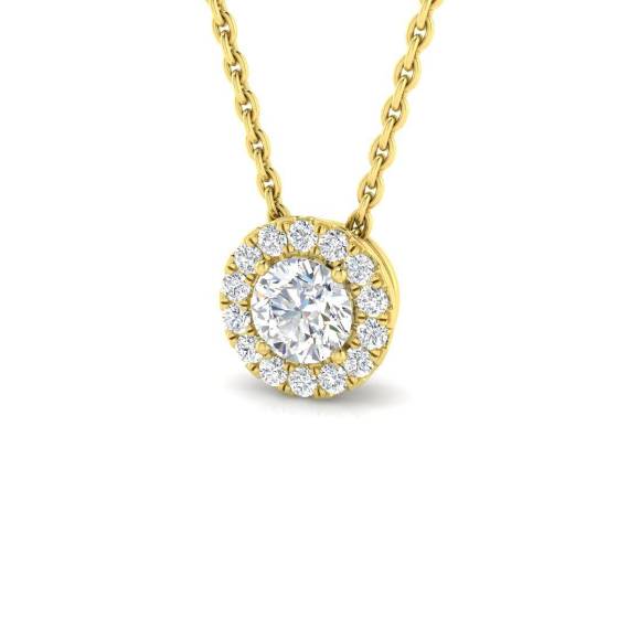 0.30ct SI2/G Round cut Diamond Halo Pendant in 18k Yellow Gold