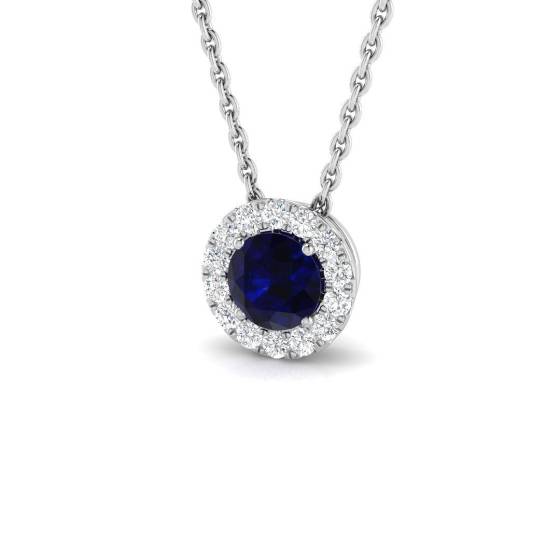 0.45ct SI2/G Round cut Blue Sapphire Gemstone Pendant in 18k White Gold