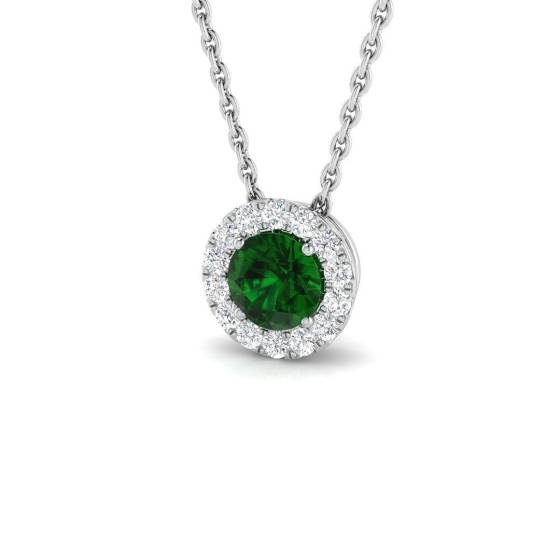 0.37ct SI2/G Round cut Emerald Gemstone Pendant in 18k White Gold