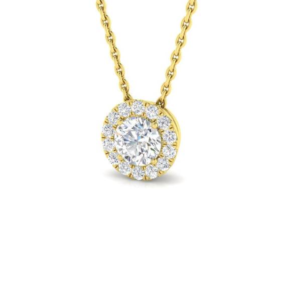 0.44ct SI2/G Round cut Diamond Halo Pendant in 18k Yellow Gold