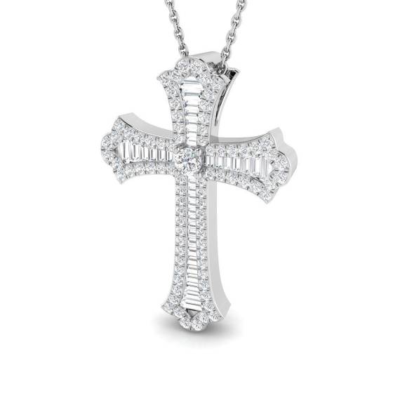 0.61ct SI2/G Round cut Diamond Cross Pendant in 9k White Gold