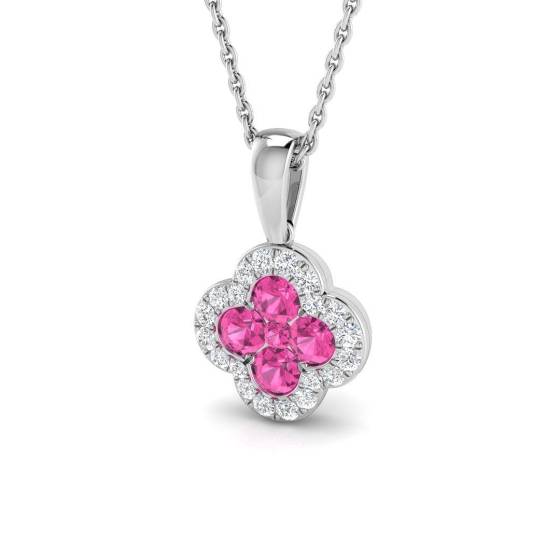 0.61ct SI2/G Round cut Pink Sapphire Gemstone Pendant in 18k White Gold