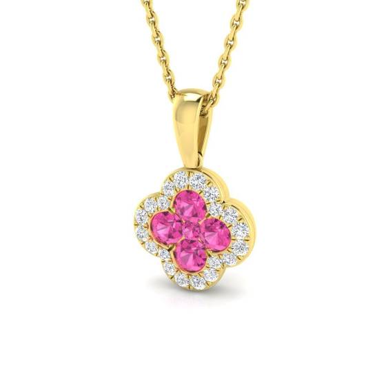 0.61ct SI2/G Round cut Pink Sapphire Gemstone Pendant in 18k Yellow Gold