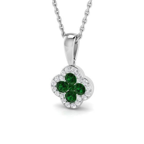 0.30ct SI2/G Round cut Emerald Gemstone Pendant in 18k White Gold