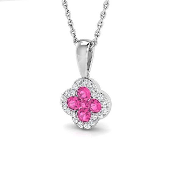 0.42ct SI2/G Round cut Pink Sapphire Gemstone Pendant in 18k White Gold