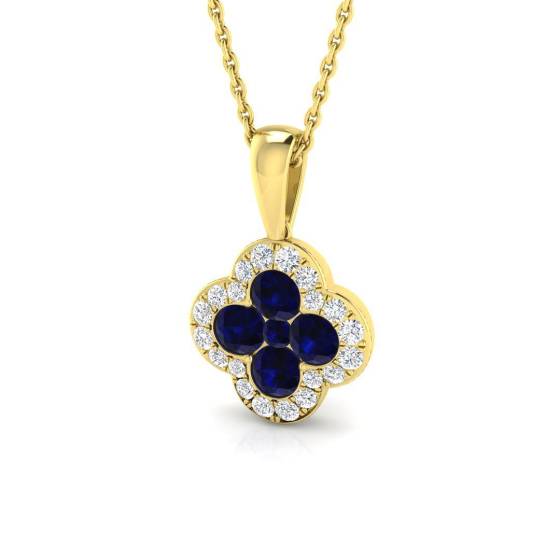 0.90ct SI2/G Round cut Blue Sapphire Gemstone Pendant in 18k Yellow Gold