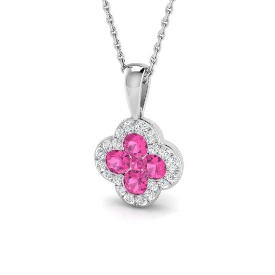 1.00ct SI2/G Round cut Pink Sapphire Gemstone Pendant in 18k White Gold