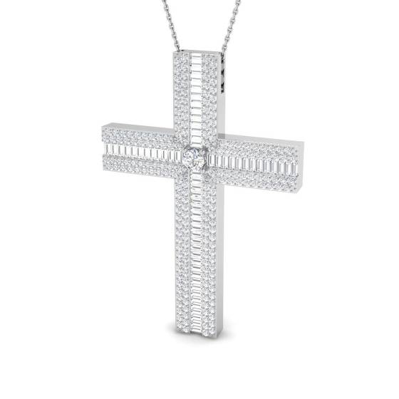 3.15ct SI1/G Round cut Diamond Cross Pendant in 9k White Gold