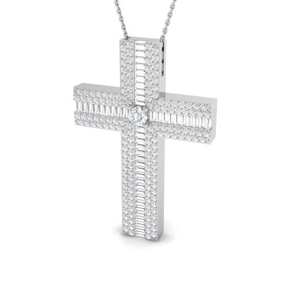 2.56ct SI2/G Round cut Diamond Cross Pendant in 9k White Gold