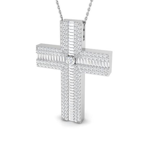 2.21ct SI2/G Round cut Diamond Cross Pendant in 9k White Gold