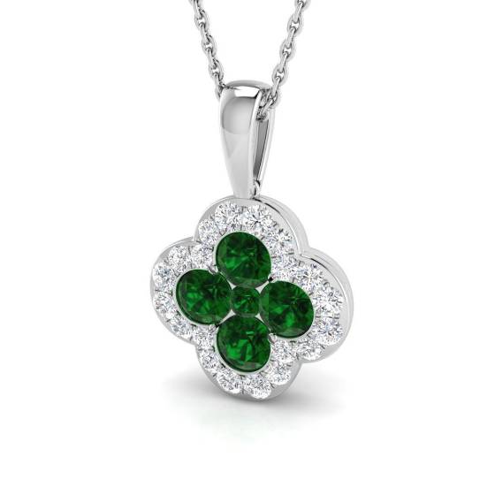 0.98ct SI2/G Round cut Emerald Gemstone Pendant in 18k White Gold