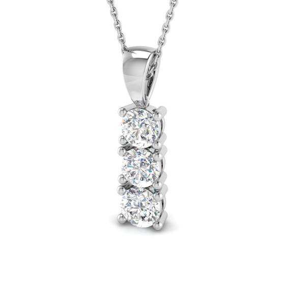 1.55ct I1/G Round cut Diamond Drop and Trilogy Pendant in 18k White Gold