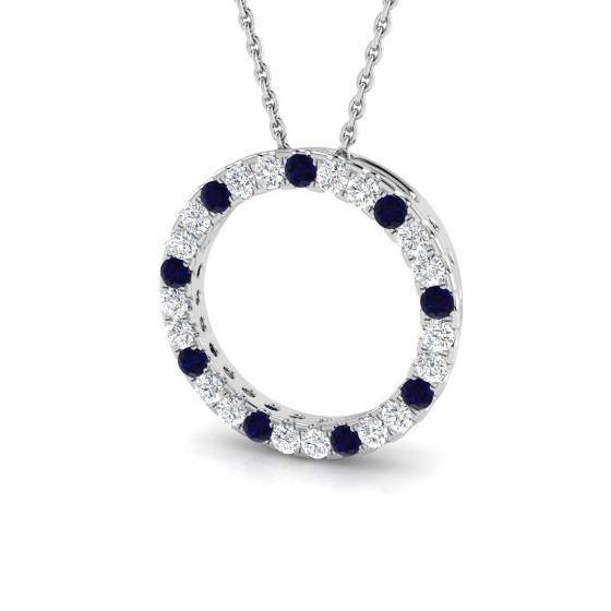 0.55ct SI2/G Round cut Blue Sapphire Gemstone Pendant in 9k White Gold