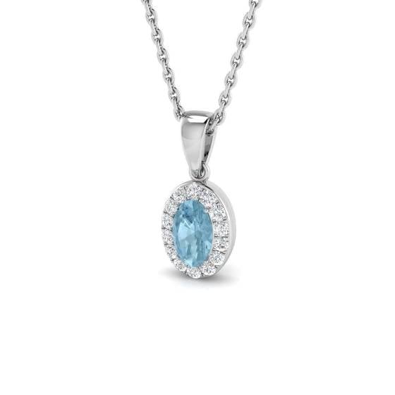 0.29ct SI2/G Oval cut Aquamarine Gemstone Pendant in 9k White Gold