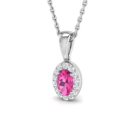 0.36ct SI2/G Oval cut Pink Sapphire Gemstone Pendant in 18k White Gold