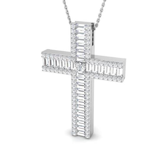 2.39ct SI2/G Baguette cut Diamond Cross Pendant in 9k White Gold