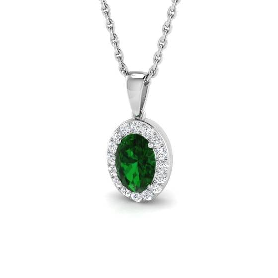 0.44ct SI2/G Oval cut Emerald Gemstone Pendant in 18k White Gold