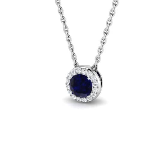 0.30ct SI2/G Round cut Blue Sapphire Gemstone Pendant in 18k White Gold