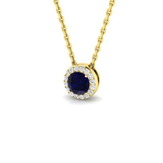 0.30ct SI2/G Round cut Blue Sapphire Gemstone Pendant in 18k Yellow Gold