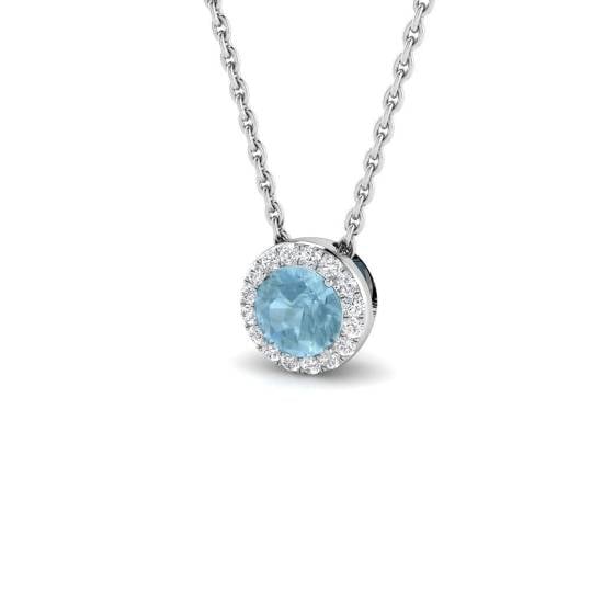 0.30ct SI2/G Round cut Aquamarine Gemstone Pendant in 18k White Gold