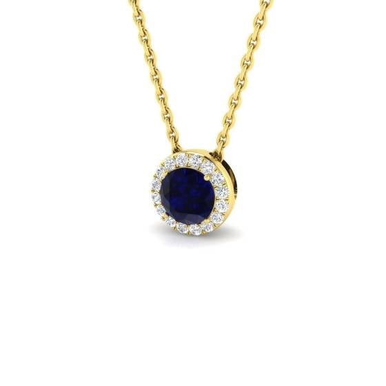 0.39ct SI2/G Round cut Blue Sapphire Gemstone Pendant in 18k Yellow Gold