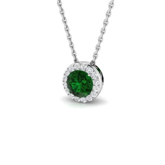 0.80ct SI2/G Round cut Emerald Gemstone Pendant in 18k White Gold