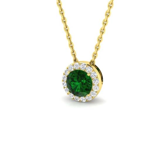 0.80ct SI2/G Round cut Emerald Gemstone Pendant in 18k Yellow Gold