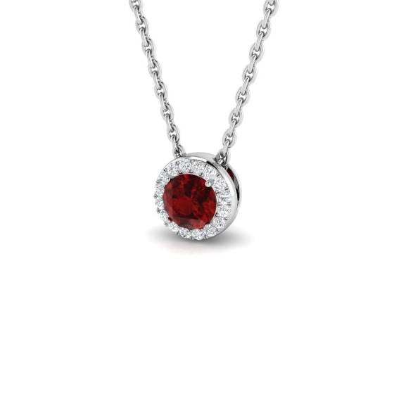 0.83ct SI2/G Round cut Ruby Gemstone Pendant in 18k White Gold