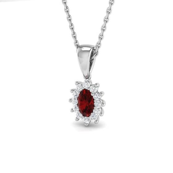 0.42ct SI2/G Oval cut Ruby Gemstone Pendant in 18k White Gold