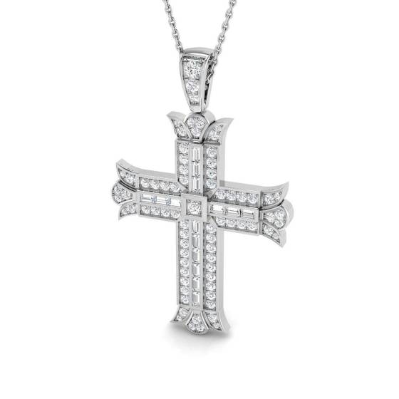 0.85ct SI2/G Round cut Diamond Cross Pendant in 9k White Gold