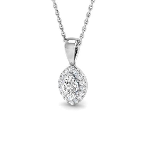 0.42ct SI2/G Marquise cut Diamond Halo Pendant in 18k White Gold