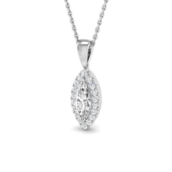 0.55ct SI2/G Marquise cut Diamond Halo Pendant in 18k White Gold