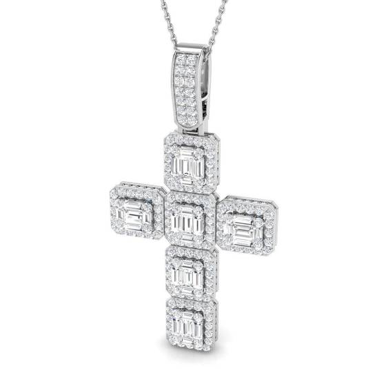 2.85ct SI2/G Round cut Diamond Cross Pendant in 9k White Gold