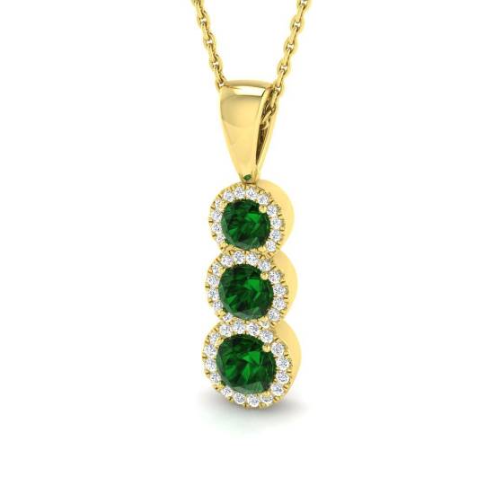 0.90ct SI2/G Round cut Emerald Gemstone Pendant in 18k Yellow Gold