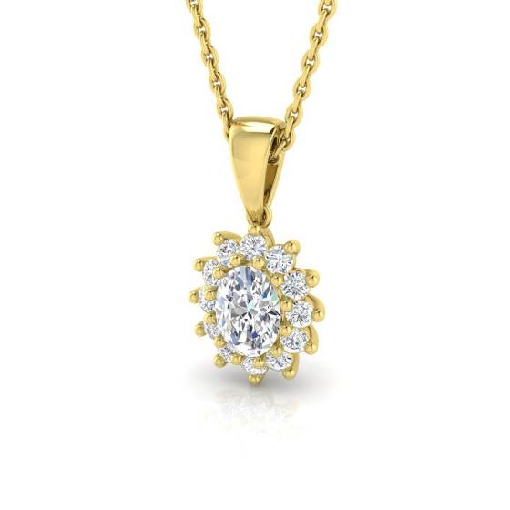 0.58ct SI2/G Oval cut Diamond Halo Pendant in 18k Yellow Gold