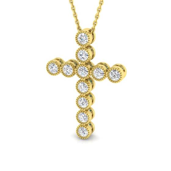 0.75ct SI2/G Round cut Diamond Cross Pendant in 18k Yellow Gold