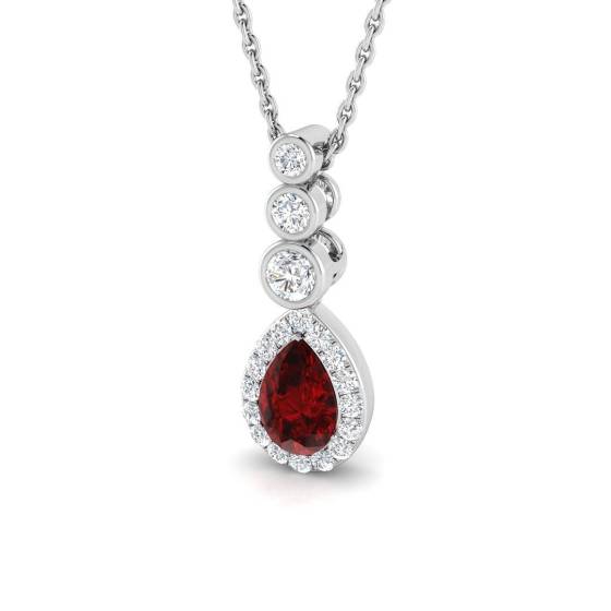 0.75ct SI2/G Pear cut Ruby Gemstone Pendant in 18k White Gold