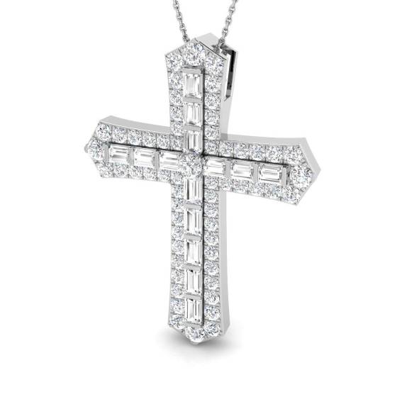 4.19ct SI2/G Round cut Diamond Cross Pendant in 18k White Gold