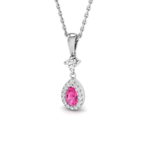 0.35ct SI2/G Pear cut Pink Sapphire Gemstone Pendant in 18k White Gold