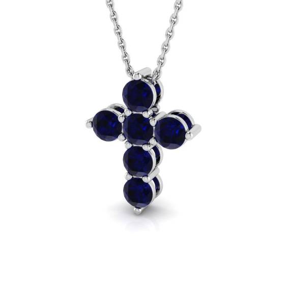 1.43ct AA Round cut Blue Sapphire Gemstone Pendant in 18k White Gold